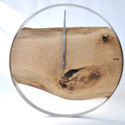 Loft Clock - Oak in A Steel Wall Hoop, Large Wooden 55 cm - thumbnail 2