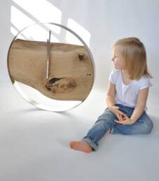 Loft Clock - Oak in A Steel Wall Hoop, Large Wooden 55 cm