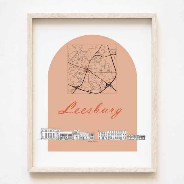 Leesburg Streetscape + Map Drawing King Street Virginia City Plan - Art Print Wedding Realtor Moving Gift Souvenir Local Decor Loudoun Co - image 1