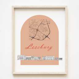 Leesburg Streetscape + Map Drawing King Street Virginia City Plan - Art Print Wedding Realtor Moving Gift Souvenir Local Decor Loudoun Co - thumbnail 1