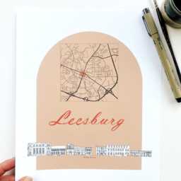 Leesburg Streetscape + Map Drawing King Street Virginia City Plan - Art Print Wedding Realtor Moving Gift Souvenir Local Decor Loudoun Co - thumbnail 2