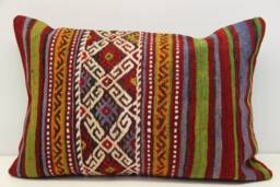 Turkish Kilim Pillow Cover - 16x24 Inch Handmade Wool Cotton Lumbar Cushion