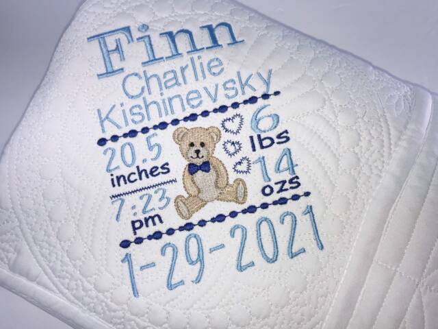 Personalized Baby Birth Stats Quilt - Custom Name & Date Blanket Boy Announcement Keepsake Heirloom Nursery Gift - image 1
