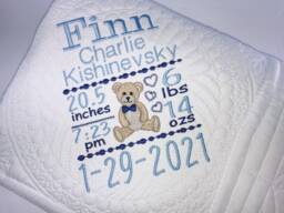 Personalized Baby Birth Stats Quilt - Custom Name & Date Blanket Boy Announcement Keepsake Heirloom Nursery Gift - thumbnail 1