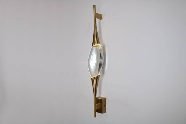Wall Sconce With Crystal Glass, Bathroom Light, Mid-Century Modern, Brass Vanity Fixture - image 1