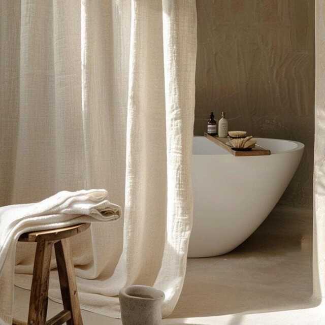 Linen Shower Curtain, Washed Drapes, Bathroom Drapery. Door Privacy Curtains, Bookshelf Valances - image 1