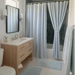 Linen Shower Curtain, Washed Drapes, Bathroom Drapery. Door Privacy Curtains, Bookshelf Valances - thumbnail 2