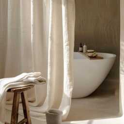 Linen Shower Curtain, Washed Drapes, Bathroom Drapery. Door Privacy Curtains, Bookshelf Valances - thumbnail 1
