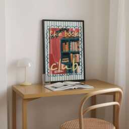 The Book Club Print, Artsy Hand Painted Cosy Reading Nook Wall Art, Retro Stripes, Bookish Gift, Aesthetic Library Room, Trendy - thumbnail 2