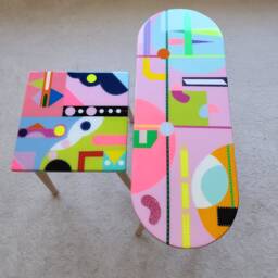 Modern Pink Resin Side Table Abstract Pop Art Coffee Table - thumbnail 3