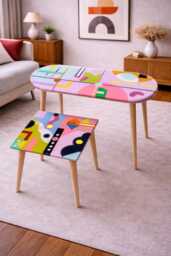 Modern Pink Resin Side Table Abstract Pop Art Coffee Table - thumbnail 1