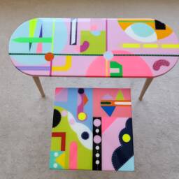 Modern Pink Resin Side Table Abstract Pop Art Coffee Table - thumbnail 2
