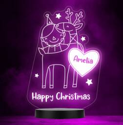 Reindeer Happy Christmas Personalised Gift Colour Change Led Lamp Night Light - thumbnail 1