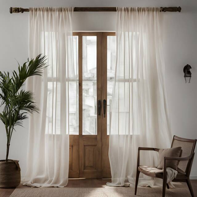Linen Sheer Curtain Panels For Bedroom, Living Room, 12 Colors, Grommet, Rod Pocket, Hook/Ring, Track Options , Custom Size Drapery - image 1