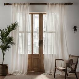 Linen Sheer Curtain Panels For Bedroom, Living Room, 12 Colors, Grommet, Rod Pocket, Hook/Ring, Track Options , Custom Size Drapery