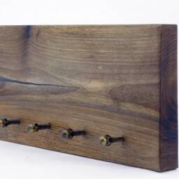 Handmade Walnut Wood Key Holder Brass Hook Wall Organizer - thumbnail 2