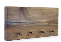 Handmade Walnut Wood Key Holder Brass Hook Wall Organizer