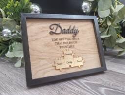 Personalised Dad Puzzle Piece Picture Frame Engraved Oak Wood Veneer - thumbnail 1