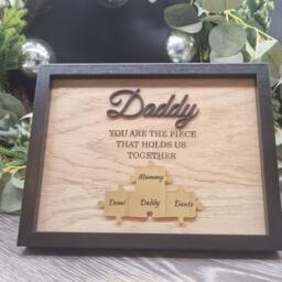 Personalised Dad Puzzle Piece Picture Frame Engraved Oak Wood Veneer - thumbnail 4