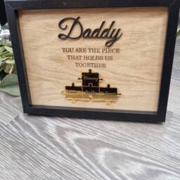 Personalised Dad Puzzle Piece Picture Frame Engraved Oak Wood Veneer - thumbnail 3