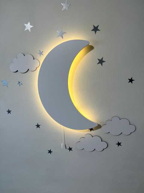 Crescent Nightlight, Nursery Lighting, Wooden Moon Wall Lamp, Kids Room Decor, Gift For - image 1