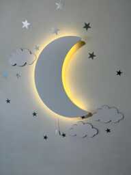 Crescent Nightlight, Nursery Lighting, Wooden Moon Wall Lamp, Kids Room Decor, Gift For