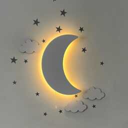 Crescent Nightlight, Nursery Lighting, Wooden Moon Wall Lamp, Kids Room Decor, Gift For - thumbnail 2