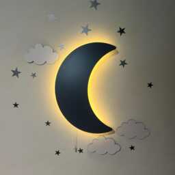 Crescent Nightlight, Nursery Lighting, Wooden Moon Wall Lamp, Kids Room Decor, Gift For - thumbnail 4