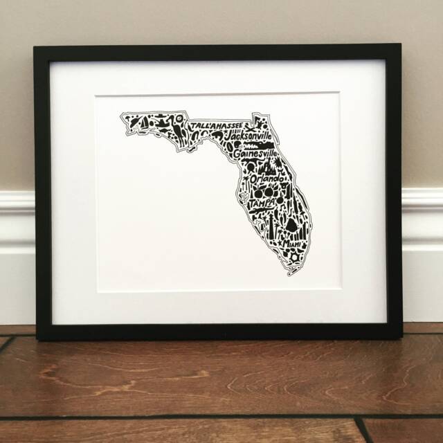 "Florida Map Art Print Hand-Drawn Landmarks, Culture - 8.5"" X 11" - image 1