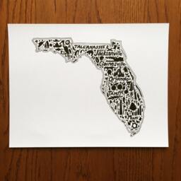 "Florida Map Art Print Hand-Drawn Landmarks, Culture - 8.5"" X 11" - thumbnail 2