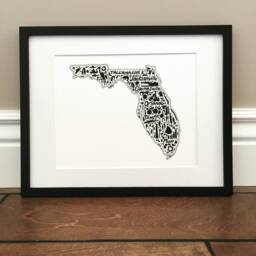 "Florida Map Art Print Hand-Drawn Landmarks, Culture - 8.5"" X 11" - thumbnail 1