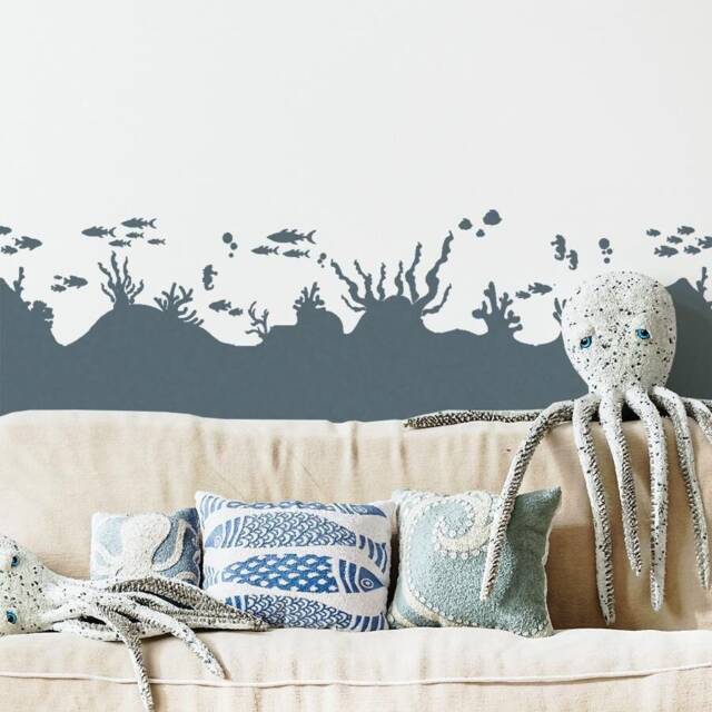 Under The Sea Border Stencil Reusable Ocean Wall Decor - image 1