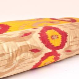 Yellow & Red Long Body Pillow, Silk Pillow Covers, Ikat Cushion, Extra Lumbar Bedroom Pillow - thumbnail 4