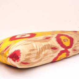 Yellow & Red Long Body Pillow, Silk Pillow Covers, Ikat Cushion, Extra Lumbar Bedroom Pillow - thumbnail 3