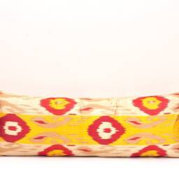 Yellow & Red Long Body Pillow, Silk Pillow Covers, Ikat Cushion, Extra Lumbar Bedroom Pillow - thumbnail 2