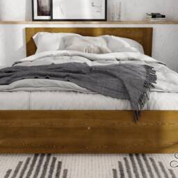 Oak Finish Solid Wood Bed Frame Modern Platform - thumbnail 2