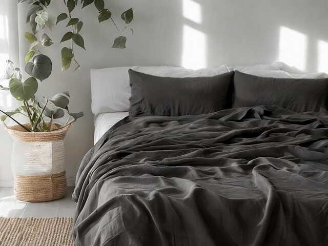 Charcoal Linen Sheet Set 1 Flat & Fitted 2 Pillowcases Stonewashed 100% Flax Linen Set - image 1