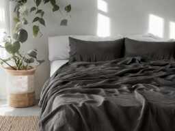 Charcoal Linen Sheet Set 1 Flat & Fitted 2 Pillowcases Stonewashed 100% Flax Linen Set