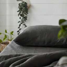 Charcoal Linen Sheet Set 1 Flat & Fitted 2 Pillowcases Stonewashed 100% Flax Linen Set - thumbnail 4