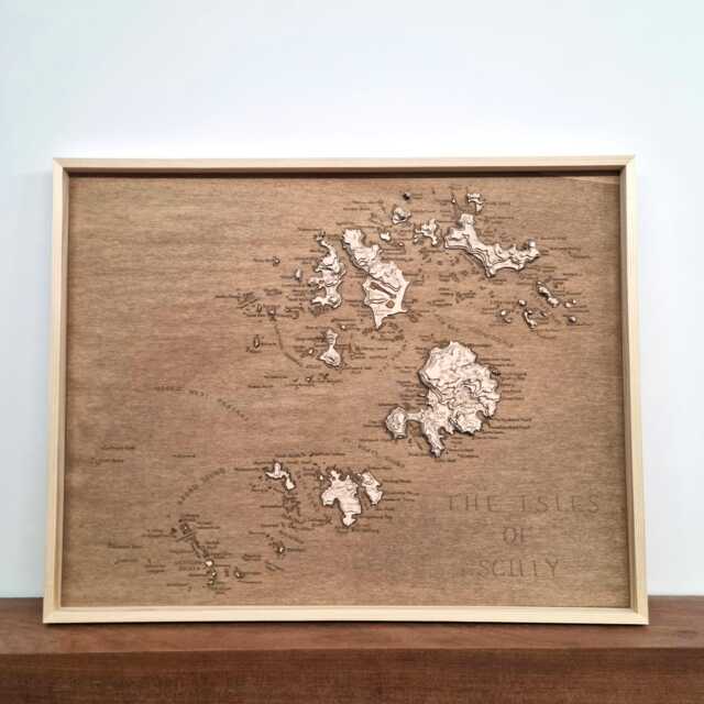 Isles Of Scilly Wooden 3D Engraved Map Cornish Coast Wall Art - image 1
