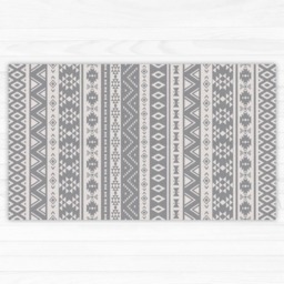 Grey Vinyl Rug, PVC Mat With Ethnic Pattern in Grey & White. Printed Floor - Art Mat