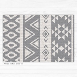 Grey Vinyl Rug, PVC Mat With Ethnic Pattern in Grey & White. Printed Floor - Art Mat - thumbnail 2