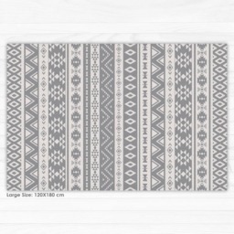 Grey Vinyl Rug, PVC Mat With Ethnic Pattern in Grey & White. Printed Floor - Art Mat - thumbnail 3