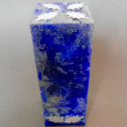 Christmas Candles, Candles Handmade, Blue Square Candles Decorated With Silver Holographic Wax Holly Leaves & Glitter - thumbnail 3