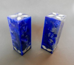 Christmas Candles, Candles Handmade, Blue Square Candles Decorated With Silver Holographic Wax Holly Leaves & Glitter - thumbnail 1