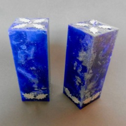 Christmas Candles, Candles Handmade, Blue Square Candles Decorated With Silver Holographic Wax Holly Leaves & Glitter - thumbnail 2