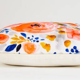 Watercolor Floral Pillow Cover, Peach Pink Blue, Linen Cotton Blend - thumbnail 3