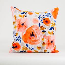 Watercolor Floral Pillow Cover, Peach Pink Blue, Linen Cotton Blend - thumbnail 4