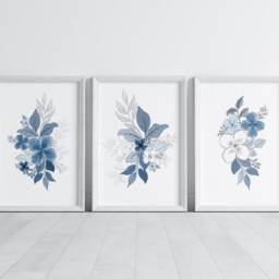 Blue Floral Watercolour Prints, Botanical Wall Art, Set Of 3 - thumbnail 2