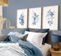 Blue Floral Watercolour Prints, Botanical Wall Art, Set Of 3